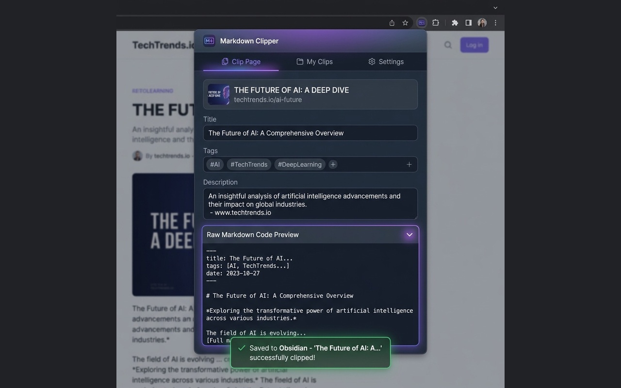 Markdown Clipper Extension Screenshot